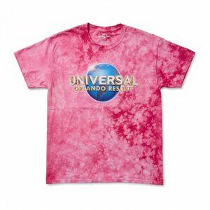Universal Orlando Resort Tie Dye T‑Shirt Size Large Pink Graphic Souvenir Tee